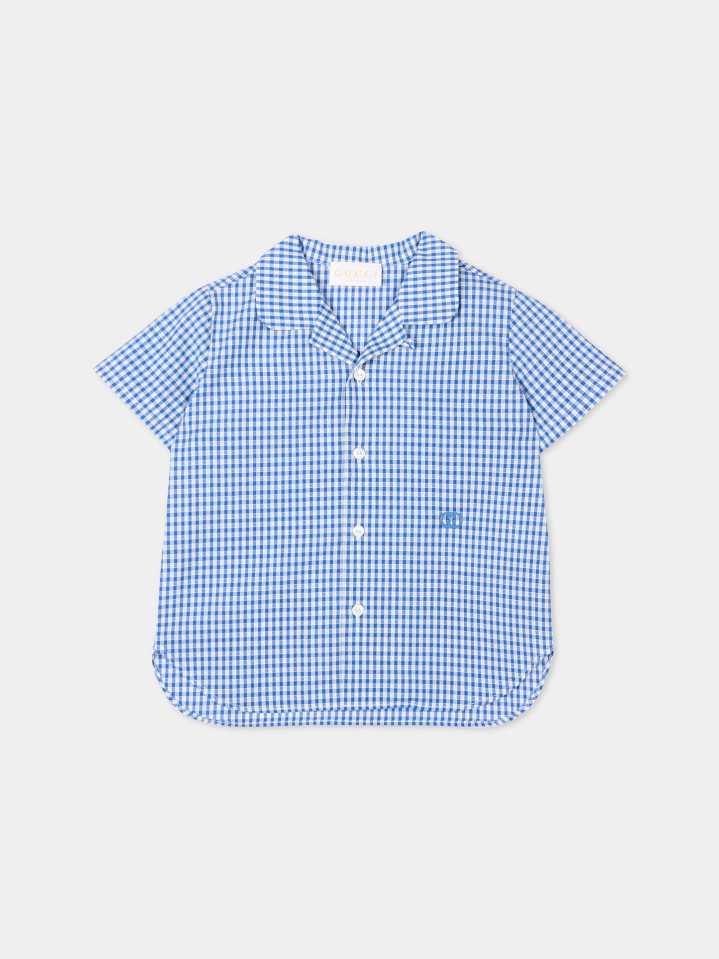 Camicia blu per neonato a quadretti,Gucci Kids,851882 XWA8D 4421
