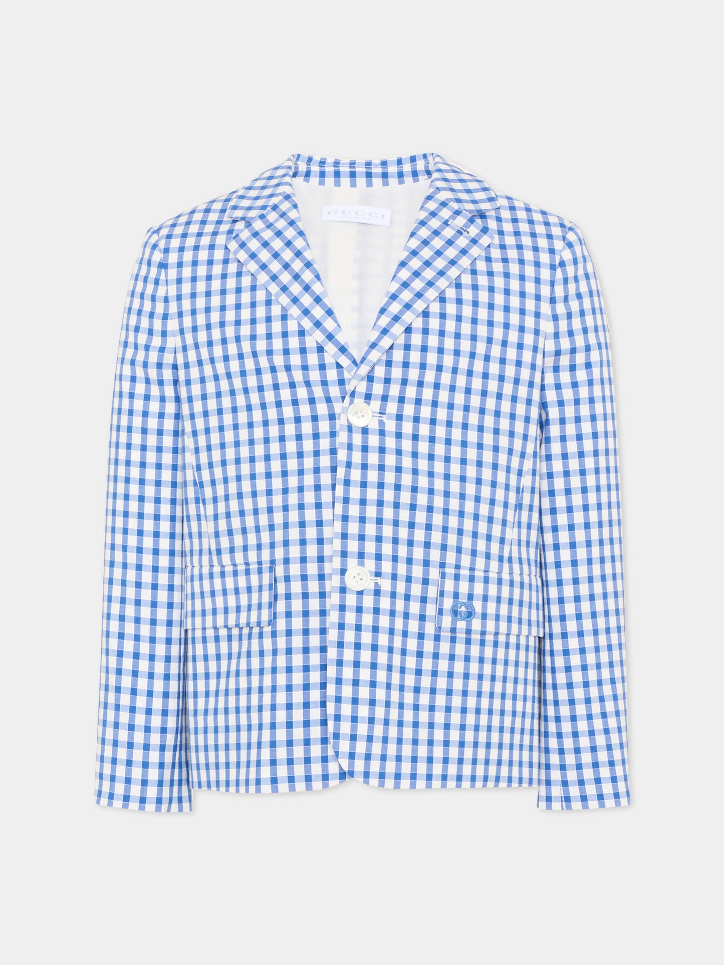 Giacca blu per bambino a quadri vichy con logo,Gucci Kids,848674 XWA75 4337