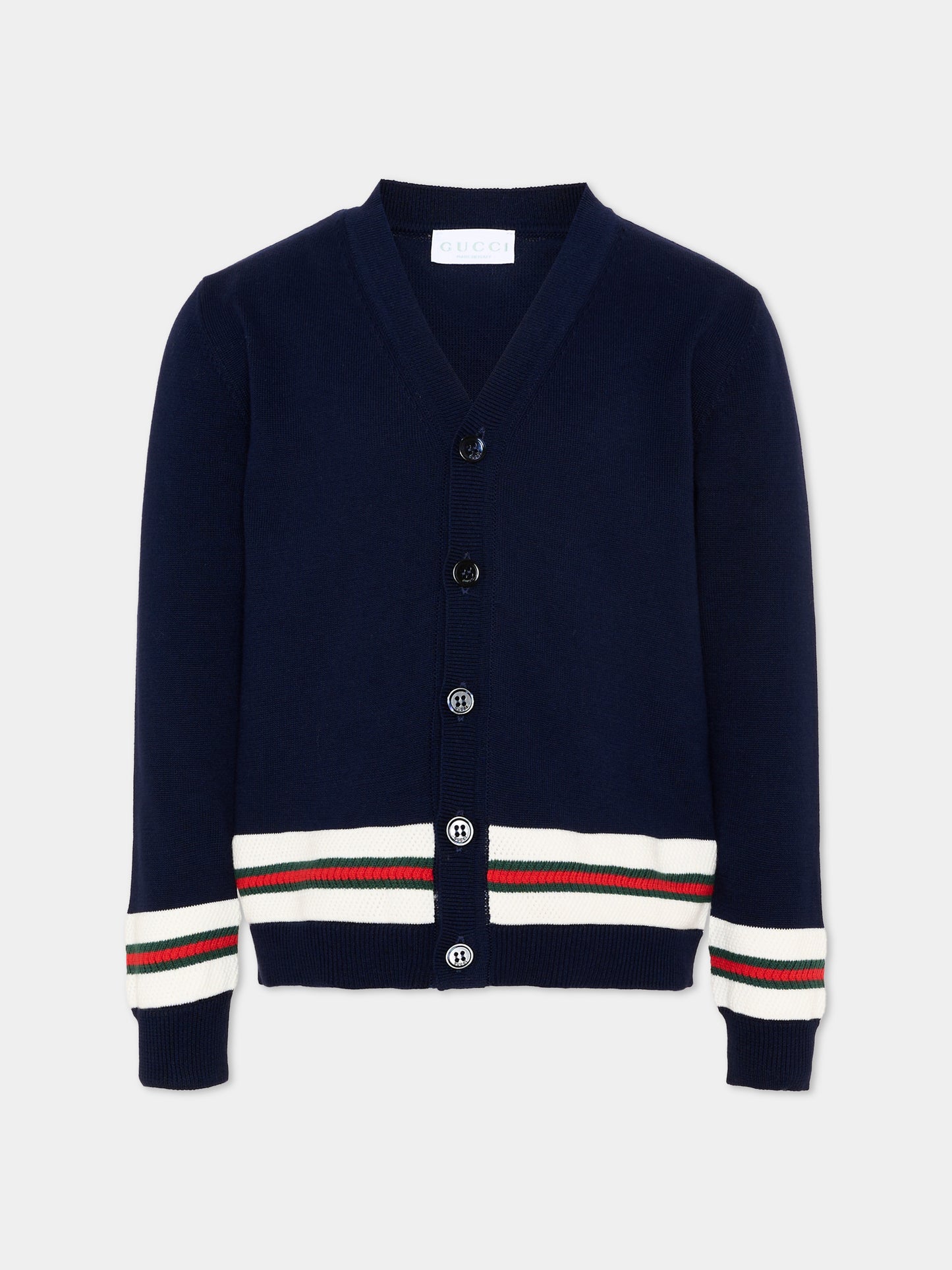 Cardigan blu per bambino con righe Web,Gucci Kids,856443 XKFDC 4044