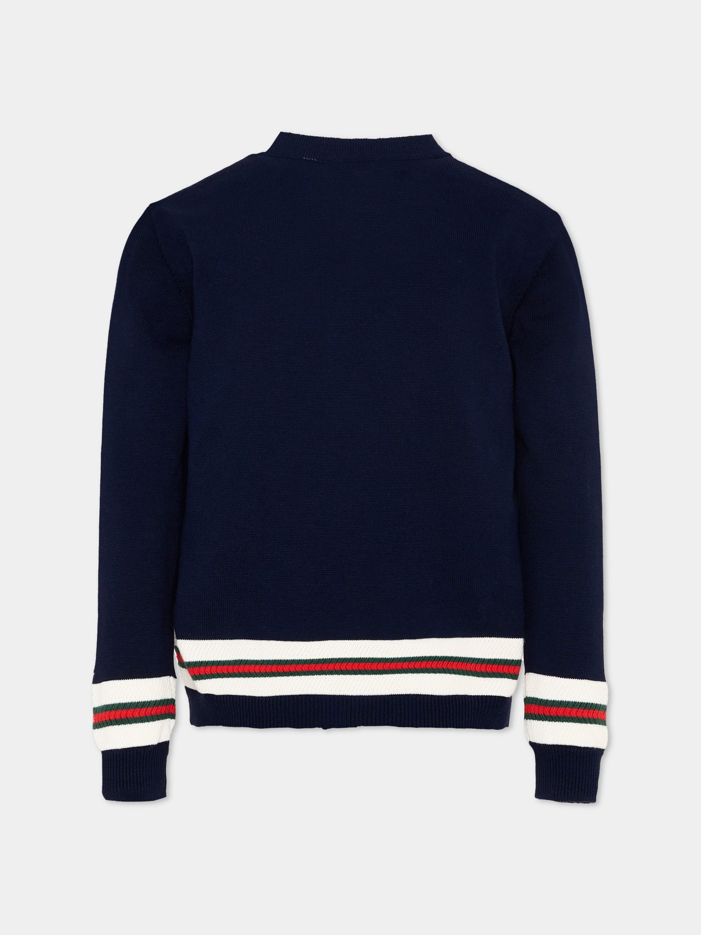 Cardigan blu per bambino con righe Web,Gucci Kids,856443 XKFDC 4044