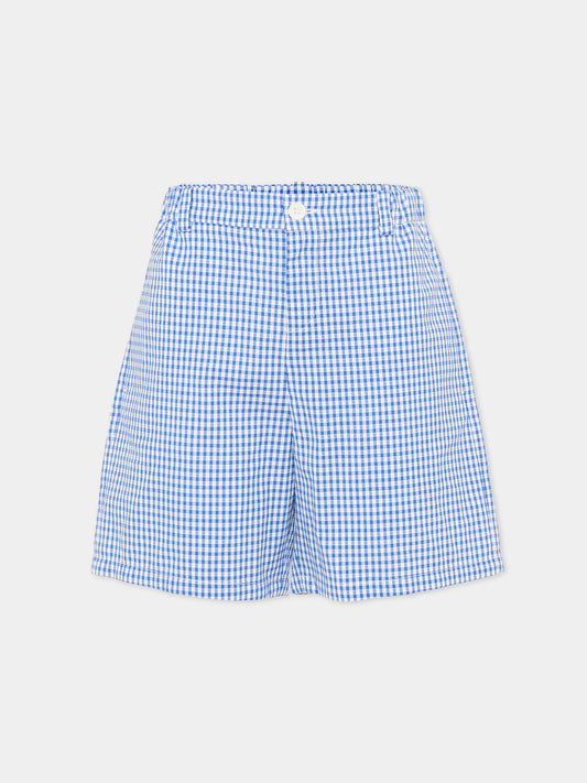 Shorts celeste vichy per bambino con logo,Gucci Kids,848668 XWA74 4337