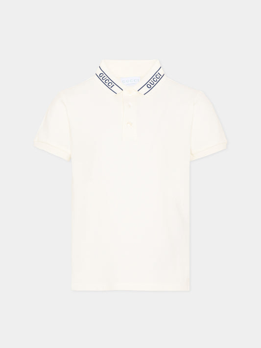 Polo bianca per bambino con logo,Gucci Kids,805405 XJHNL 9024