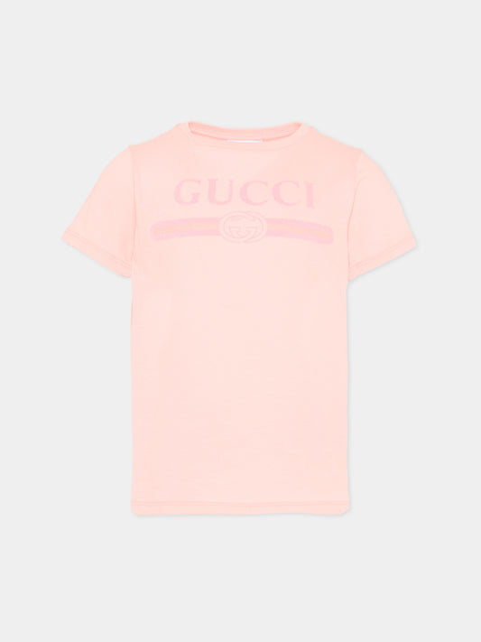 T-shirt rosa per bambina con logo,Gucci Kids,547559 XJHO5 5967