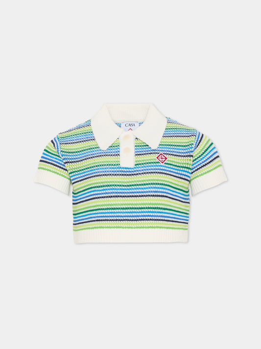 Polo crop multicolor per bambina con logo,Casablanca,KSP26 KW 1363 01 EX BC