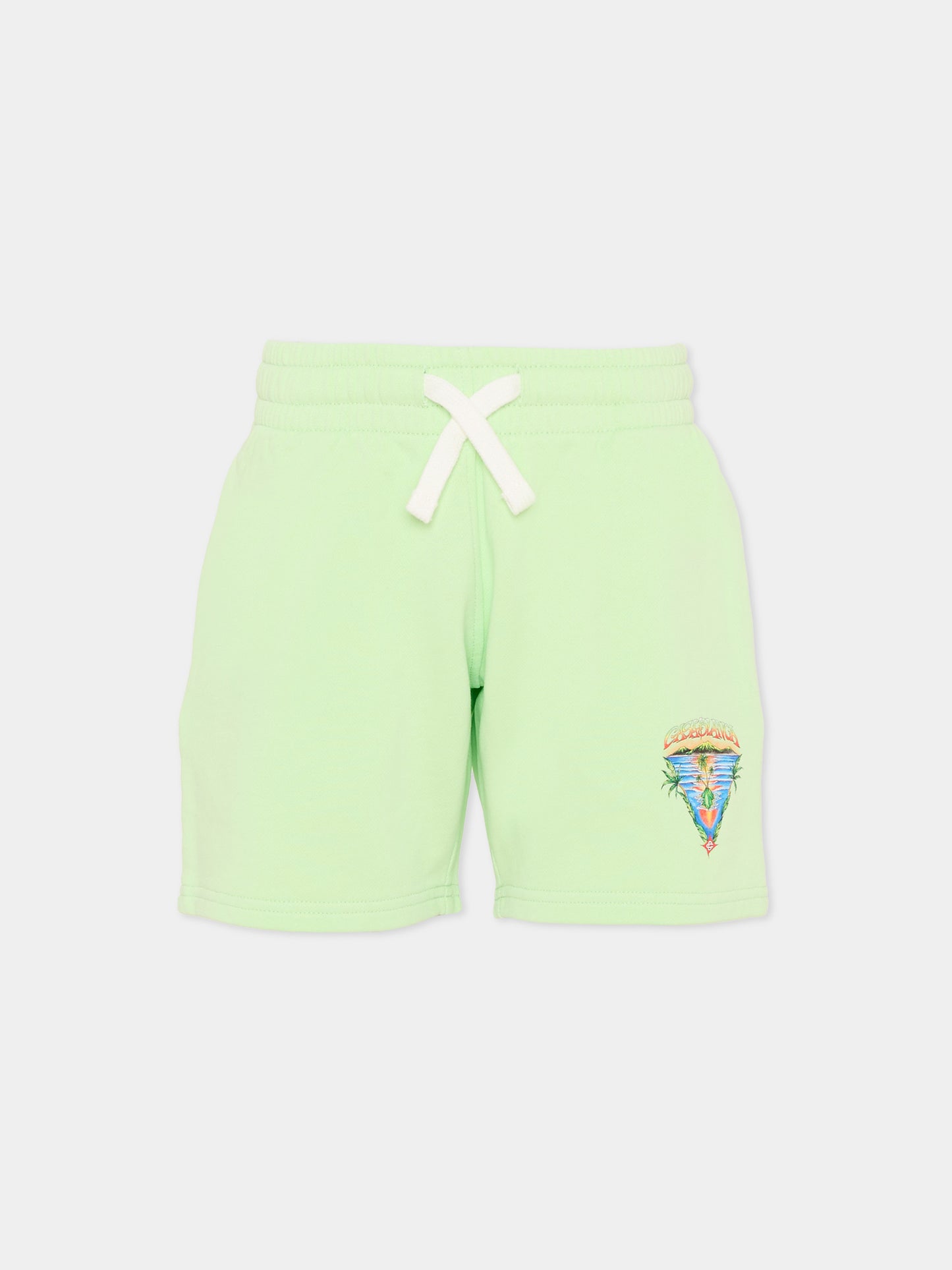 Shorts verdi per bambino con stampa isola,Casablanca,KSP26 JTR 266 01 EX BC