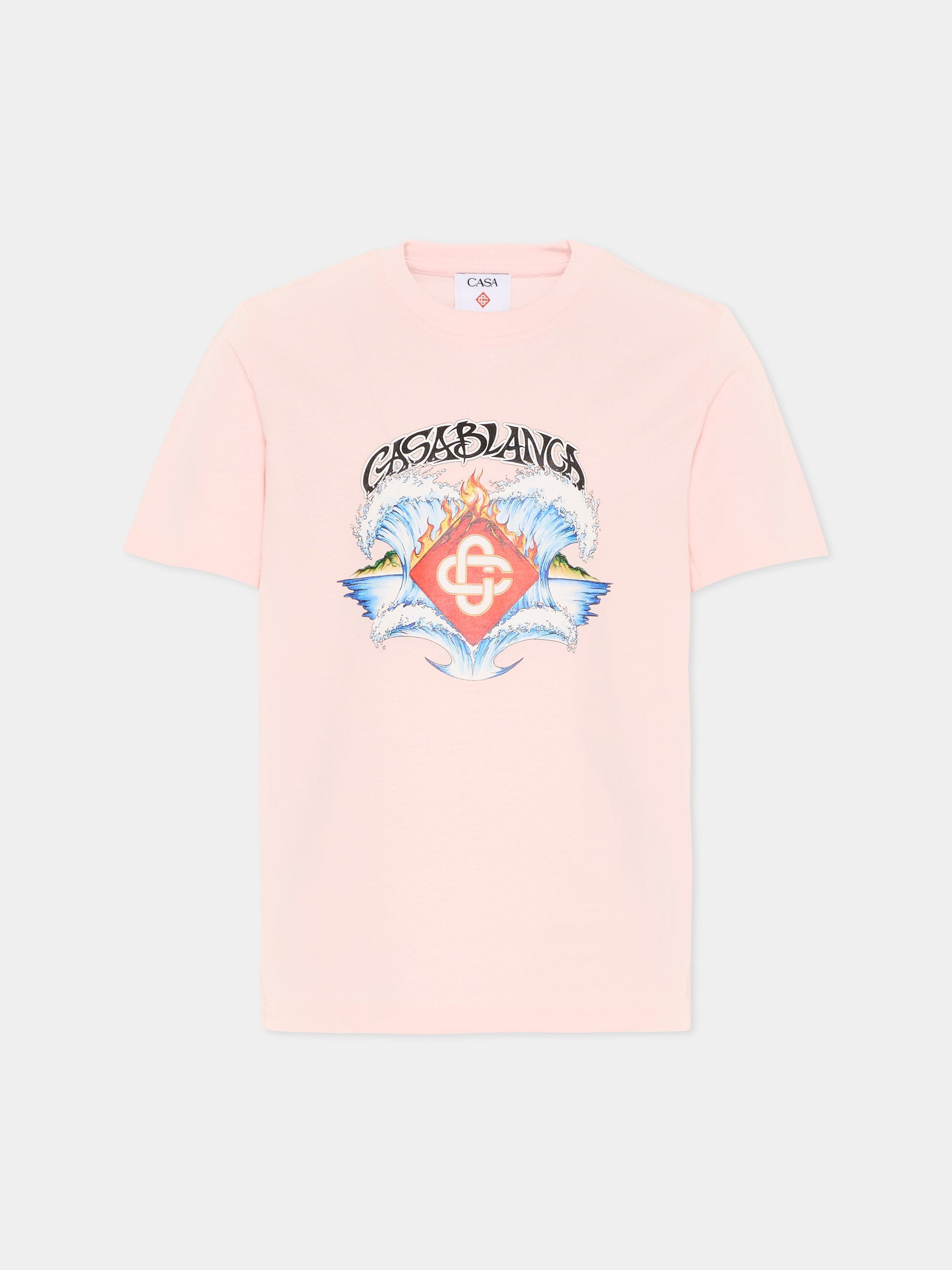 T-shirt rosa per bambina con stampa onde,Casablanca,KSP26 JTS 038 03 EX BC