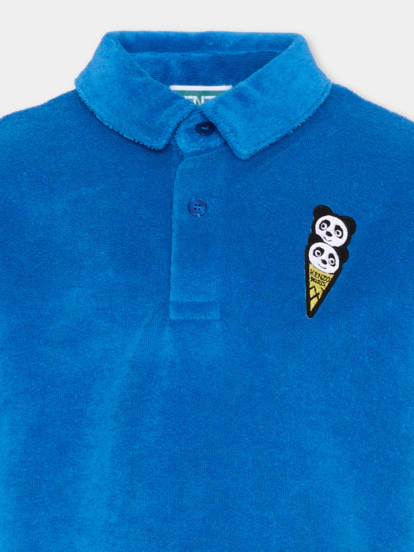 Polo blu per bambino con patch panda,Kenzo Kids,K61638 871