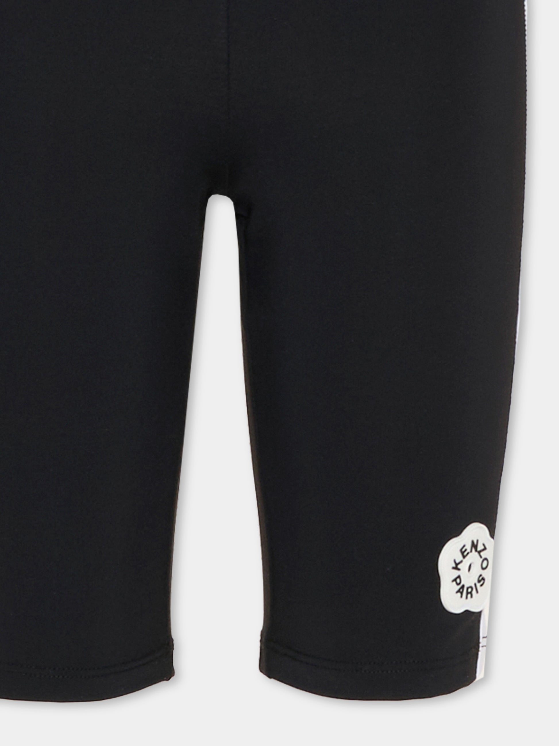 Shorts neri per bambina con papavero,Kenzo Kids,K61640 09B