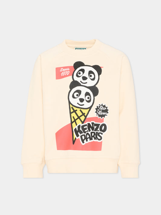 Felpa beige per bambini con panda,Kenzo Kids,K61657 208
