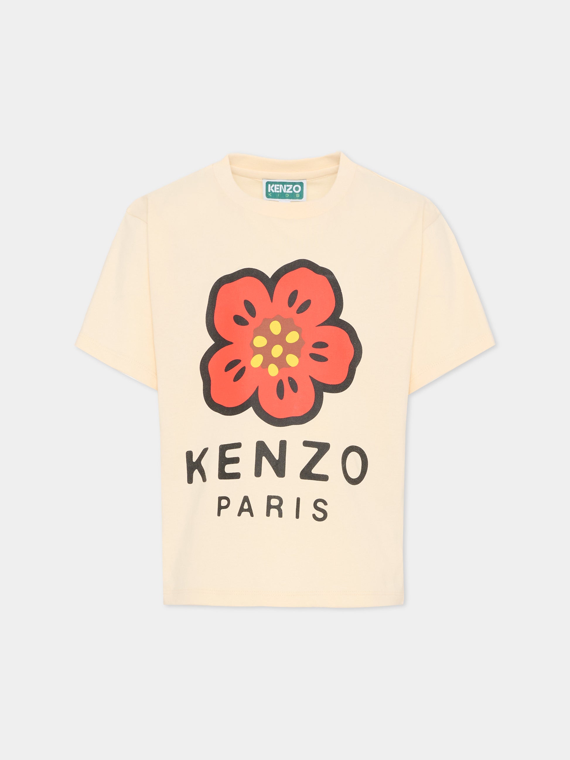 T-shirt beige per bambina con papavero,Kenzo Kids,K61698 208