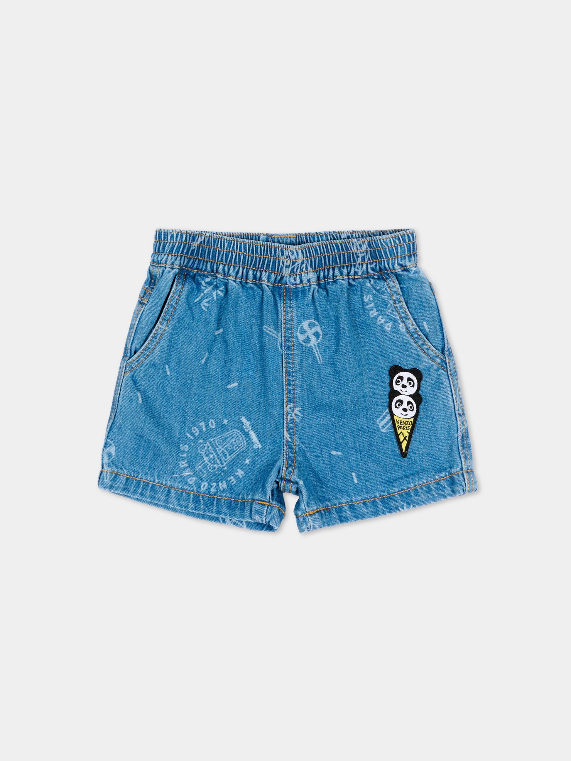 Shorts denim per neonati con patch panda,Kenzo Kids,K61710 Z45