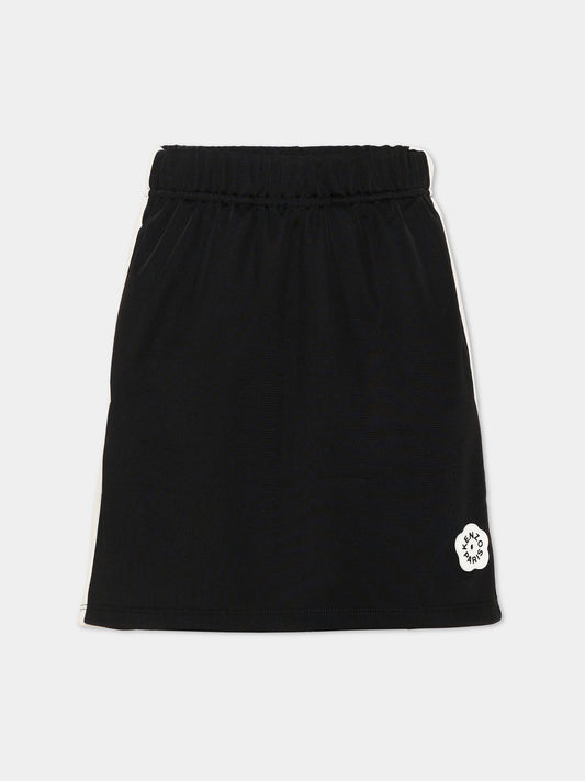 Gonna nera per bambina con logo papavero,Kenzo Kids,K61713 09B