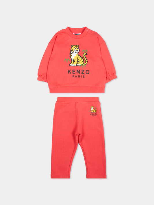 Completo sportivo rosso per neonati con logo Tiger,Kenzo Kids,K61726 976