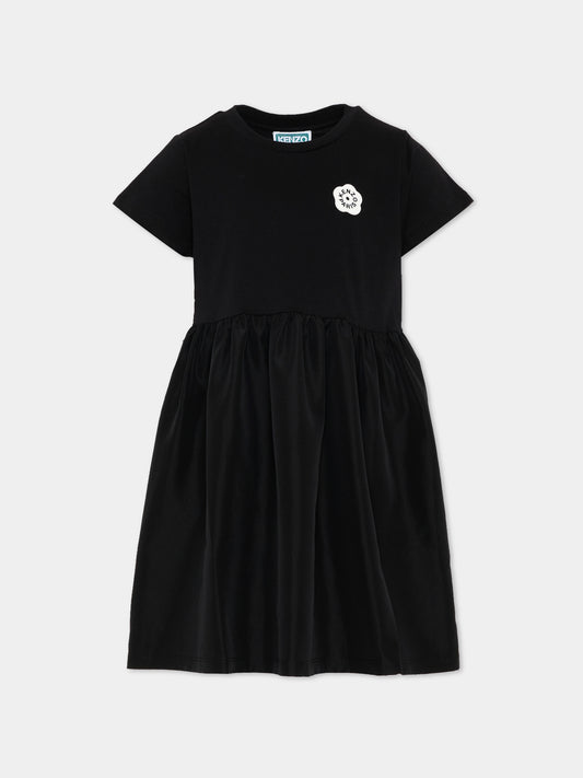 Vestito nero per bambina con logo papavero,Kenzo Kids,K61781 09B