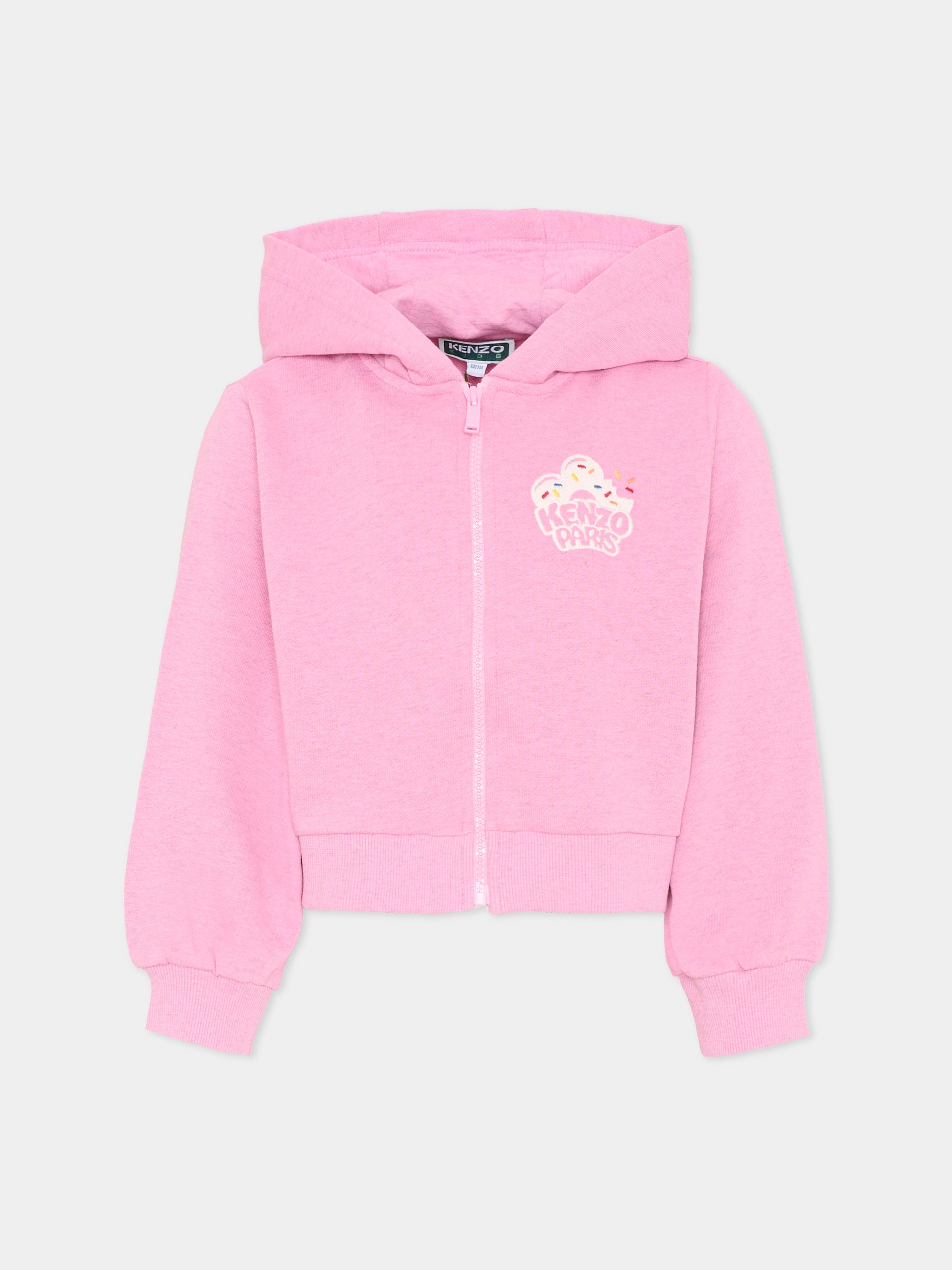 Felpa rosa melange per bambina con logo,Kenzo Kids,K61788 47F