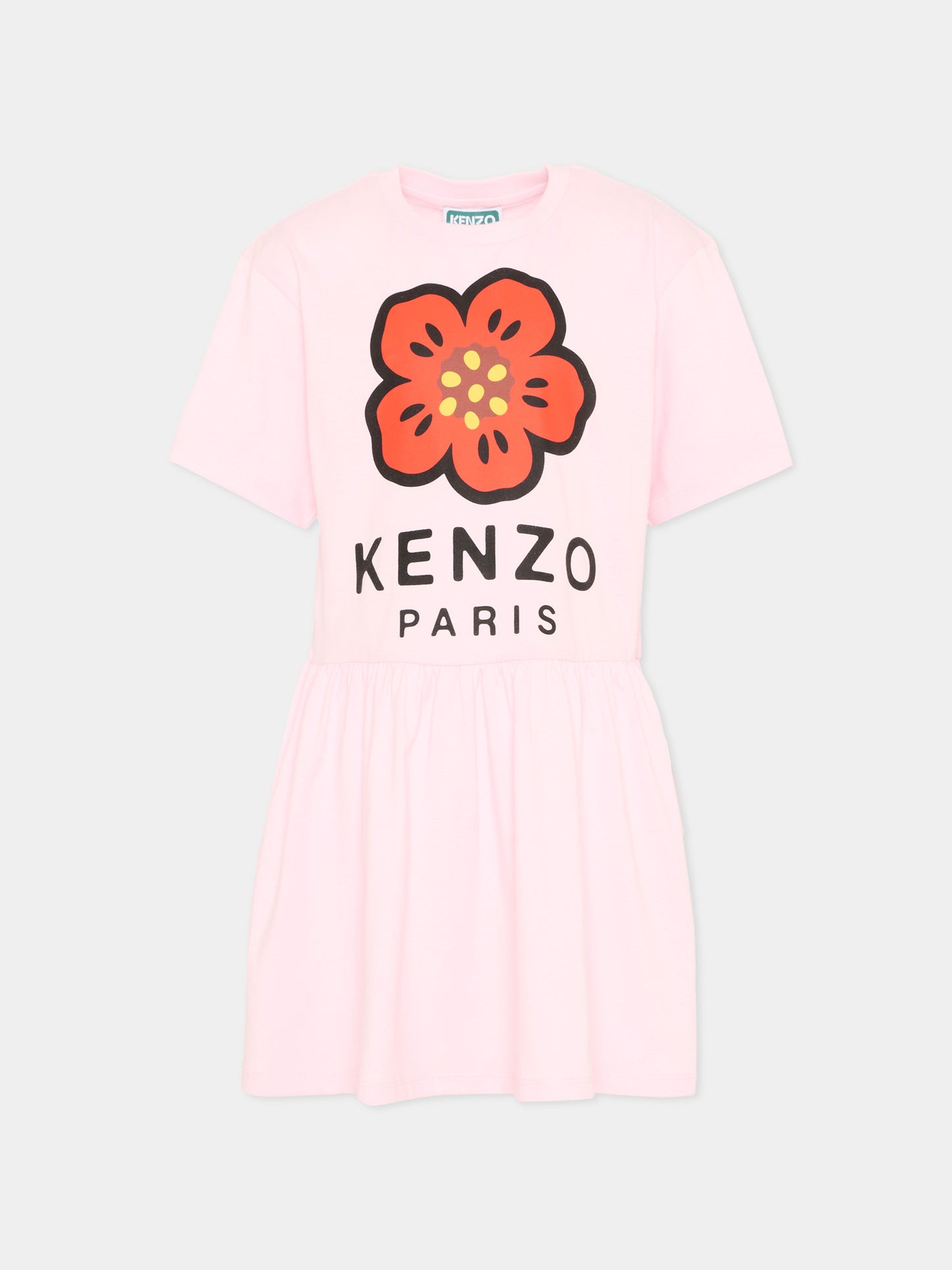 Vestito rosa per bambina con fiore Boke e logo,Kenzo Kids,K61793 45B