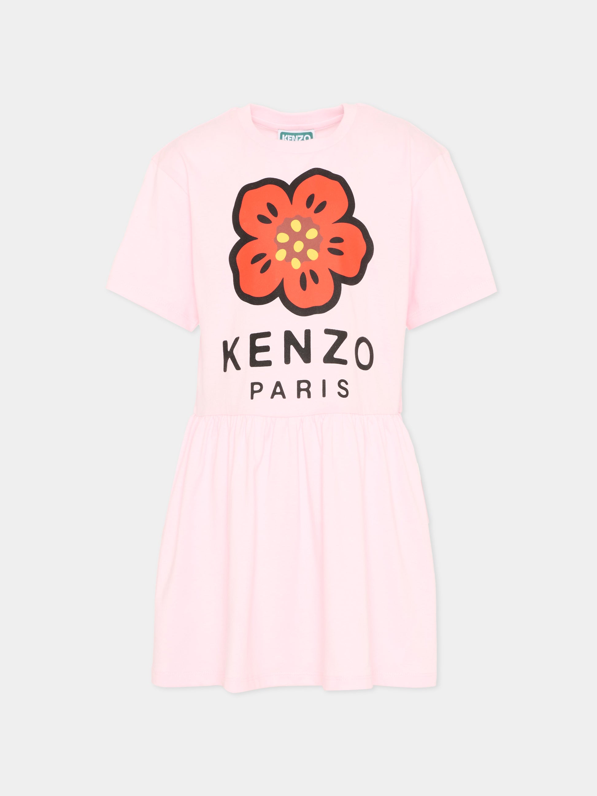 Vestito rosa per bambina con fiore Boke e logo,Kenzo Kids,K61793 45B