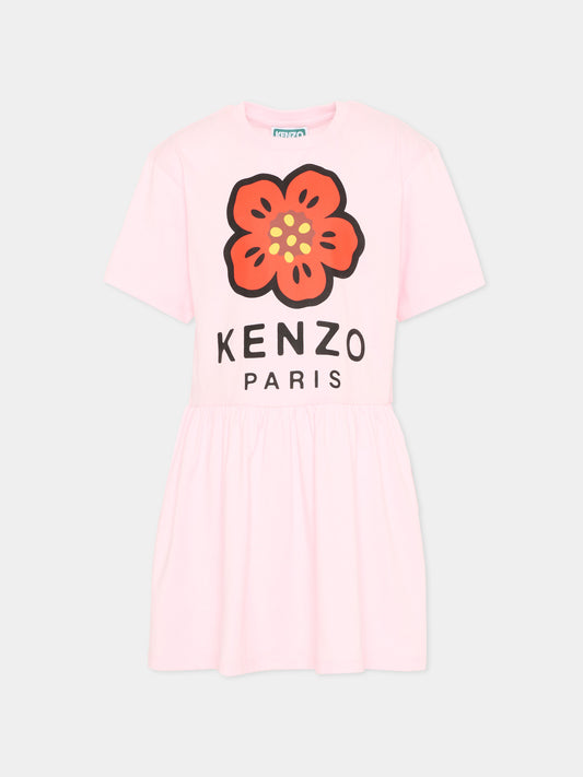 Vestito rosa per bambina con fiore Boke e logo,Kenzo Kids,K61793 45B