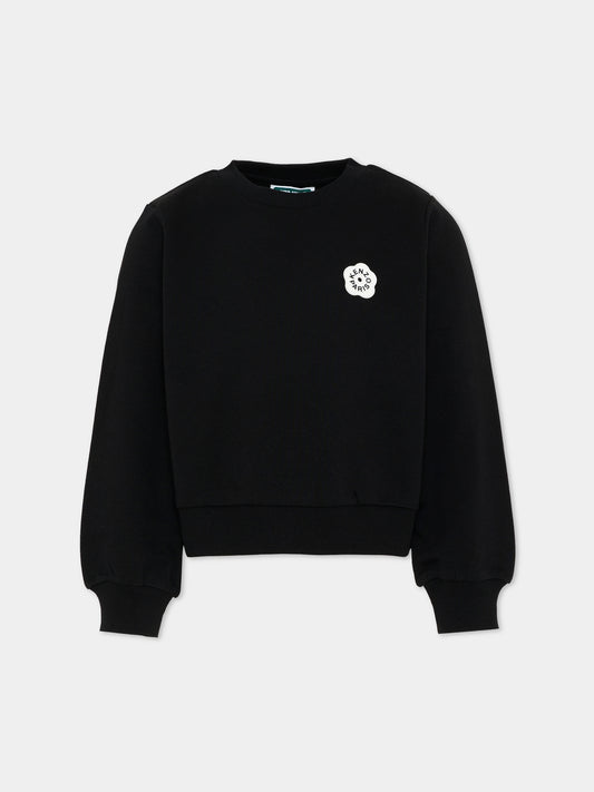Felpa nera  Boke Flower  per bambina,Kenzo Kids,K61802 09B