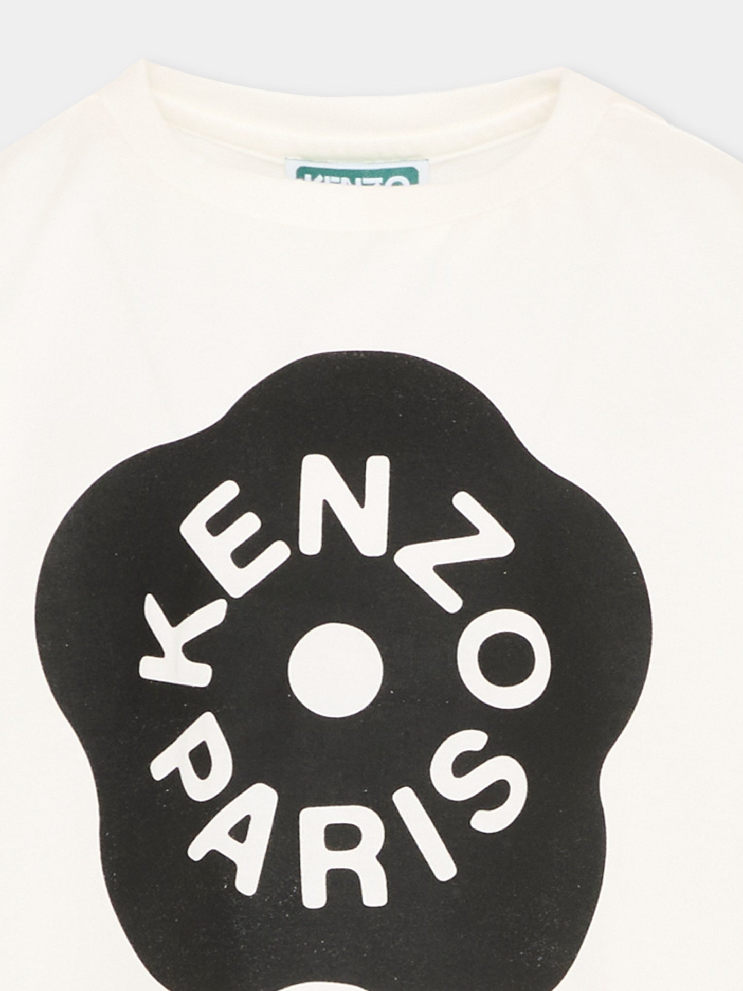 T-shirt bianca per bambina con fiore Boke e logo,Kenzo Kids,K61806 117