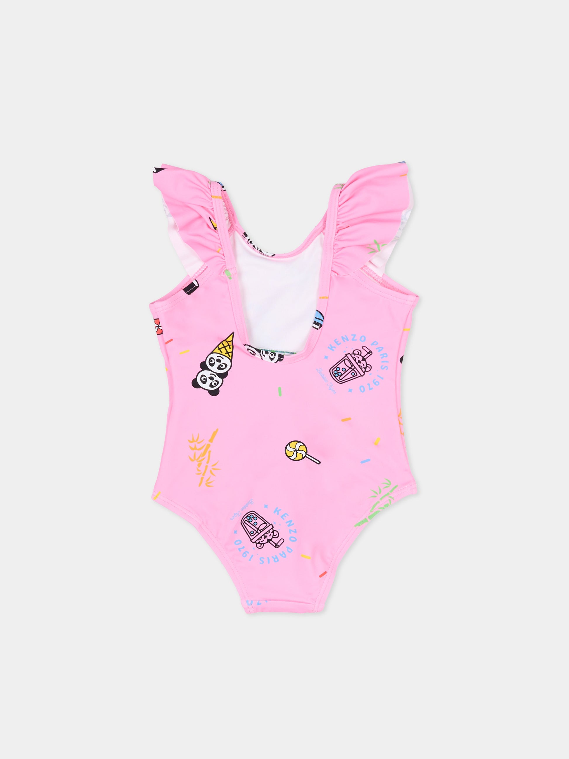 Costume intero rosa per neonata con stampa gelato,Kenzo Kids,K61814 47F