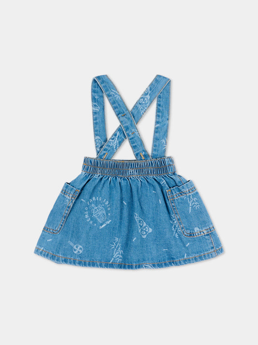 Gonna denim per neonata con bretelle,Kenzo Kids,K61822 Z45