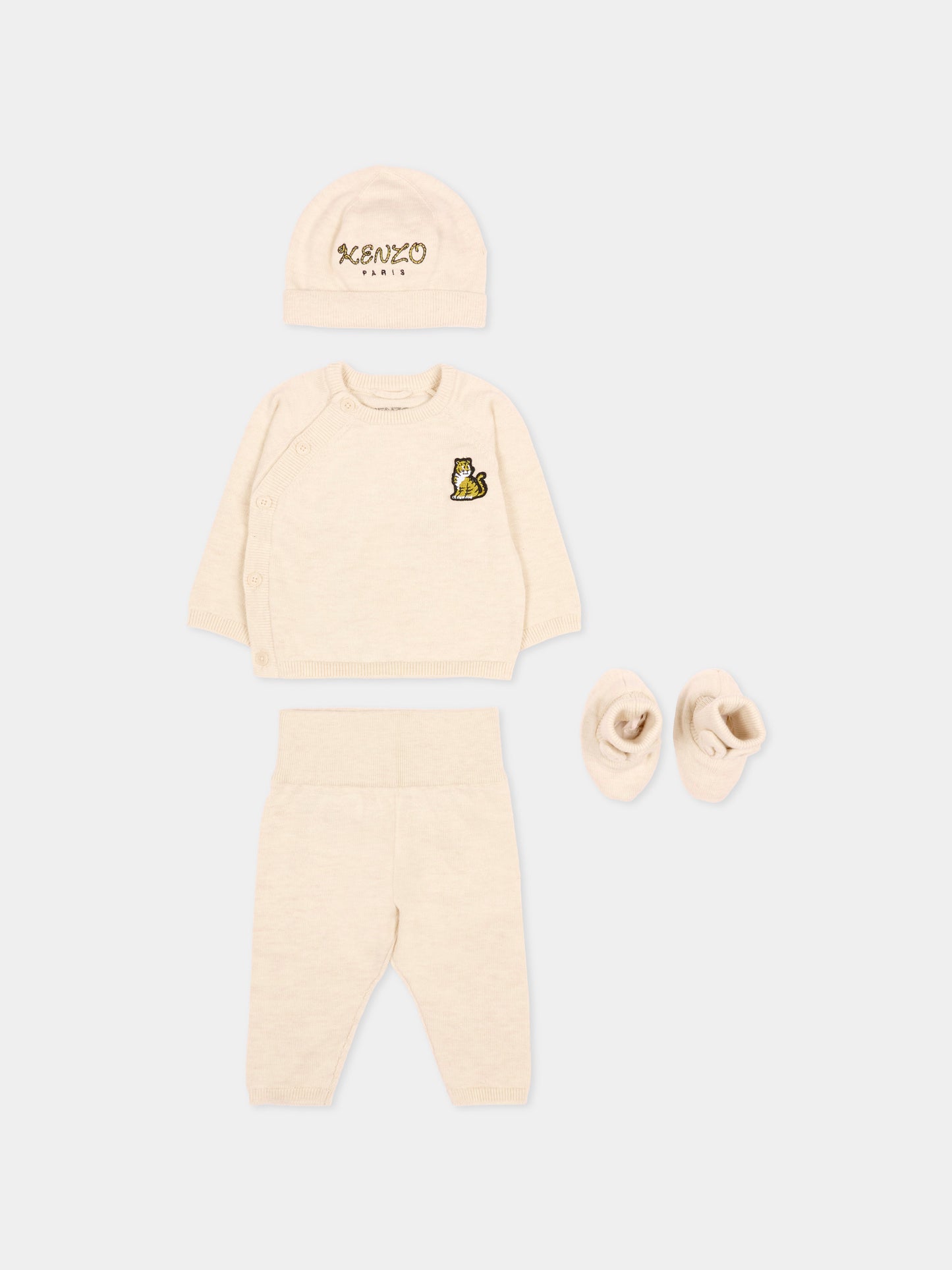 Completo nascita beige per neonati con ricamo tigre,Kenzo Kids,K61855 C17