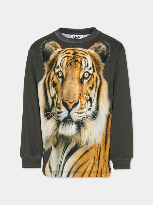 T-shirt Rube nera per bambino con tigre,Molo,1S26A405 9875