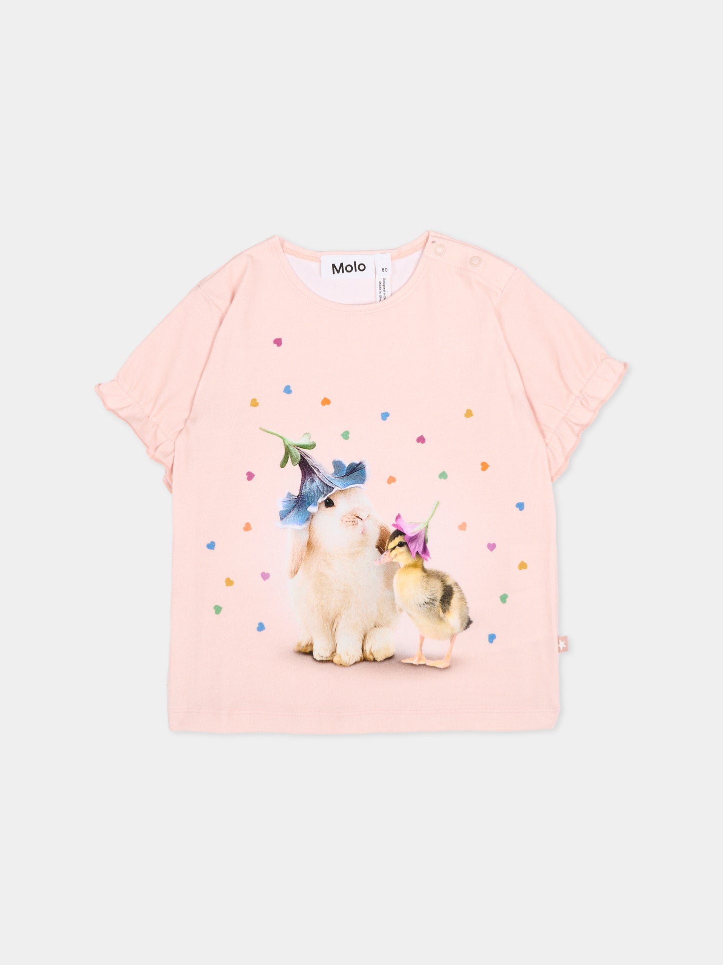 T-shirt Eline rosa per neonata con stampa animali,Molo,4S26A201 9808