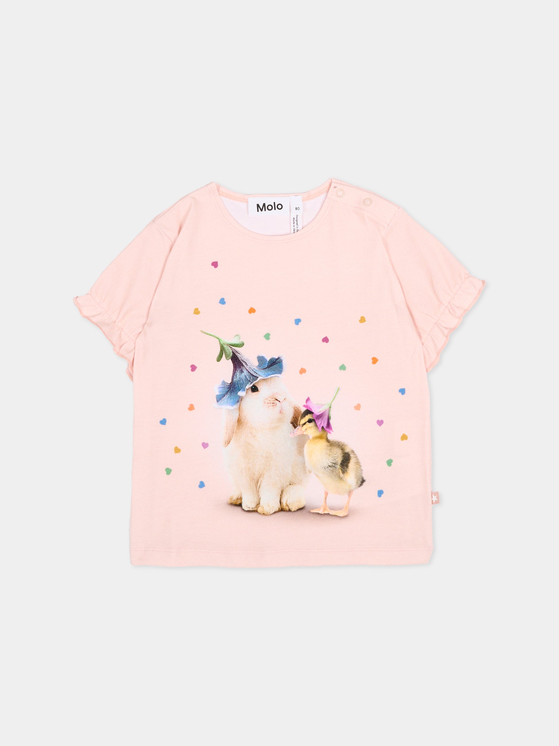 T-shirt Eline rosa per neonata con stampa animali,Molo,4S26A201 9808