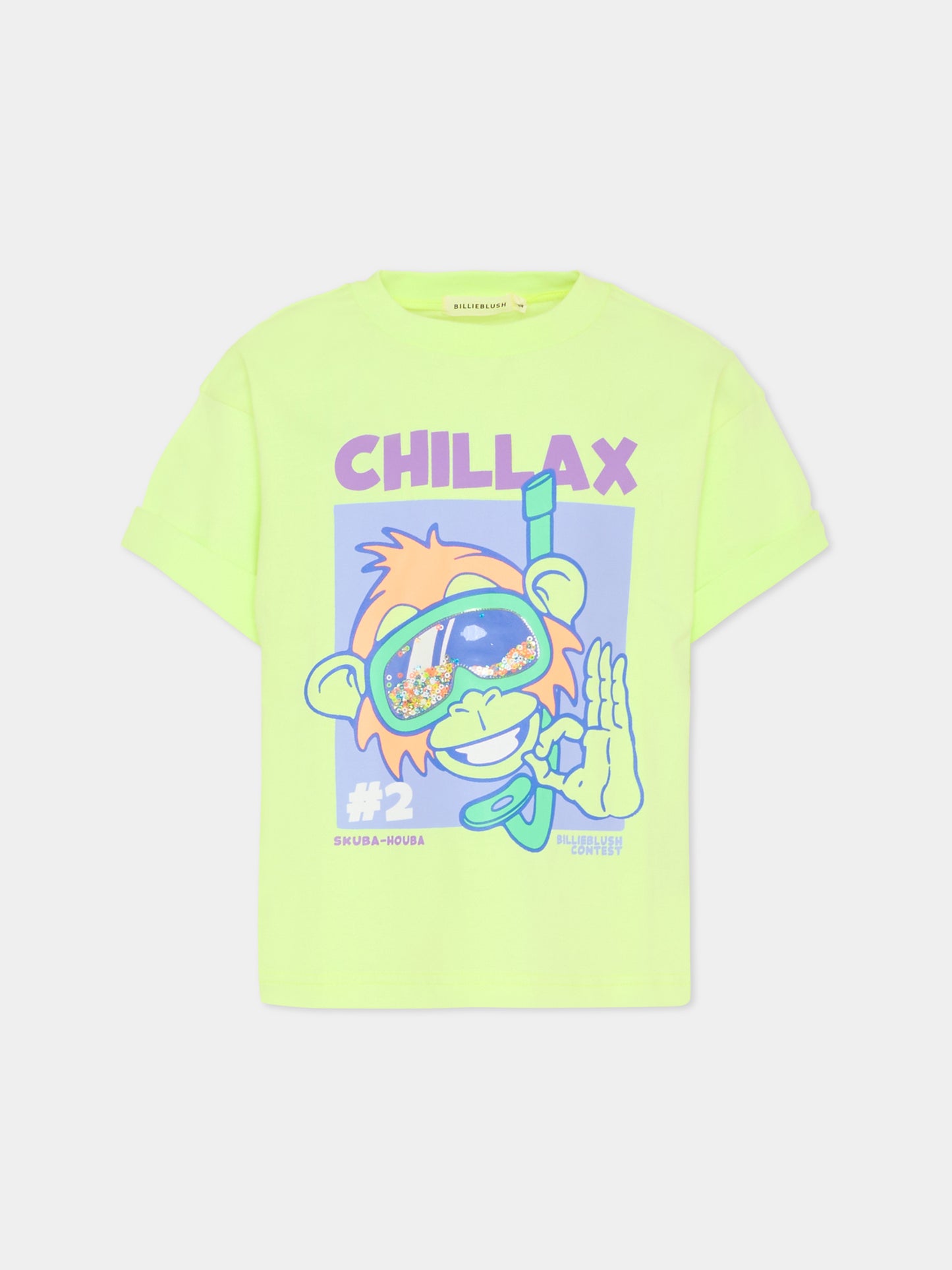 T-shirt verde per bambino con scimmia,Billieblush,U21697 552