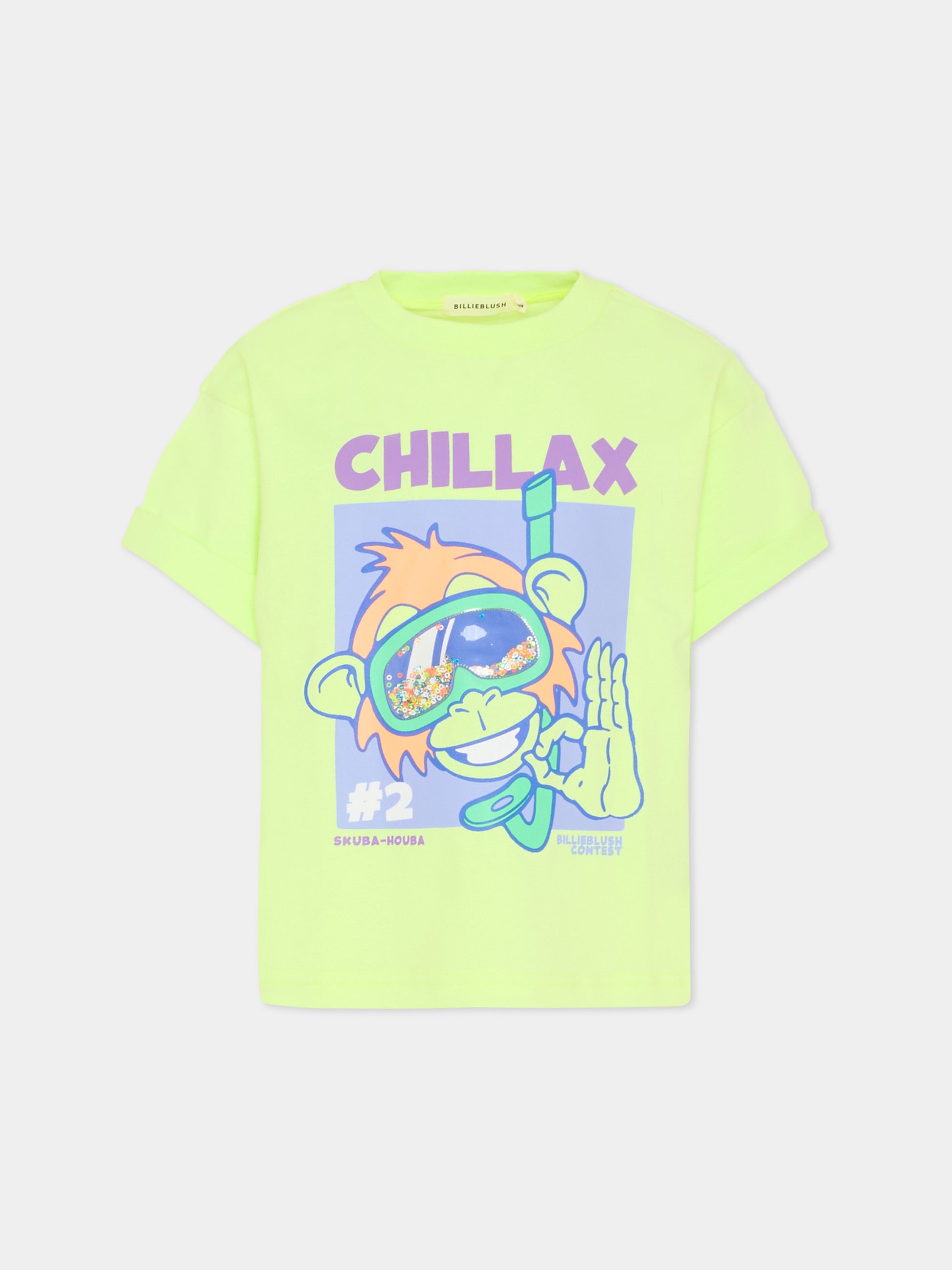 T-shirt verde per bambino con scimmia,Billieblush,U21697 552