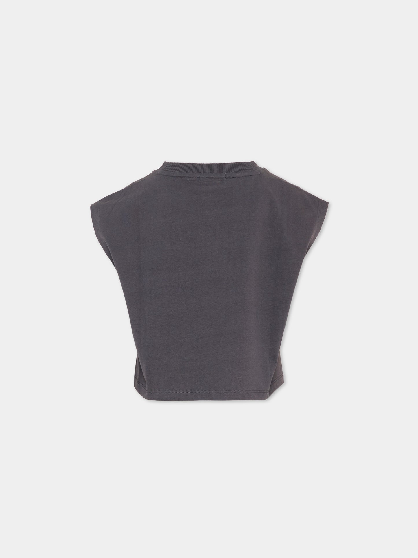 T-shirt grigia per bambina con scritta di strass,Billieblush,U21743 089