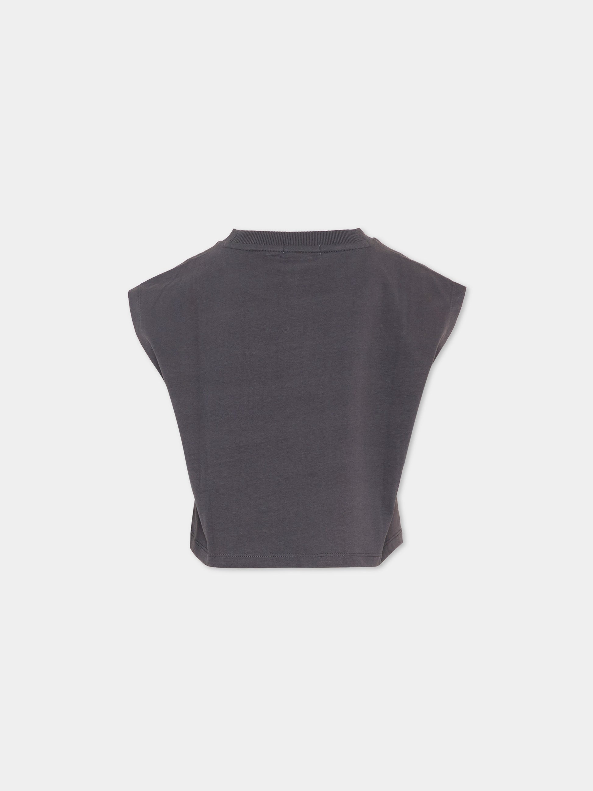 T-shirt grigia per bambina con scritta di strass,Billieblush,U21743 089