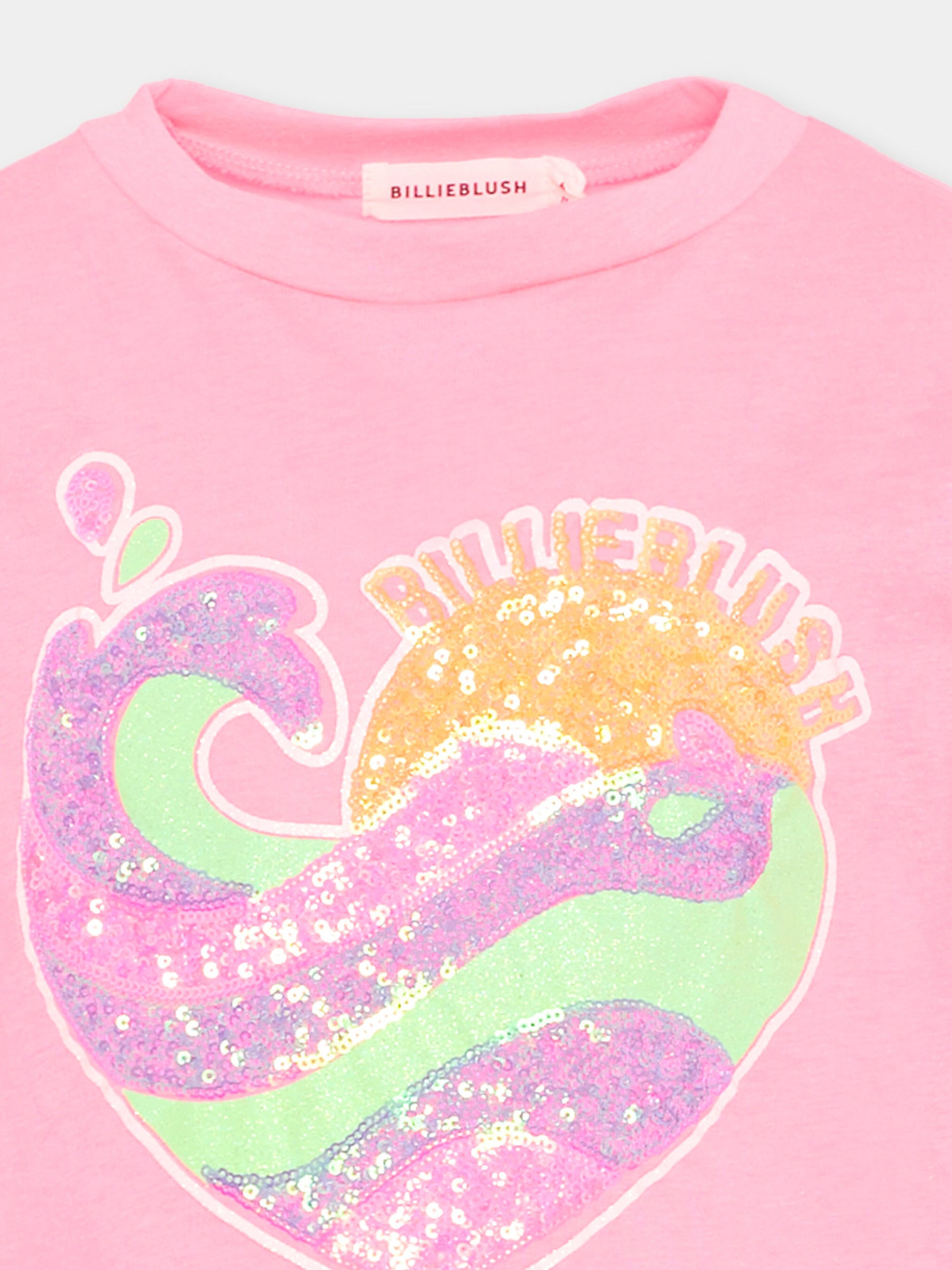 Vestito fucsia per bambina con cuore paillettes,Billieblush,U21831 499