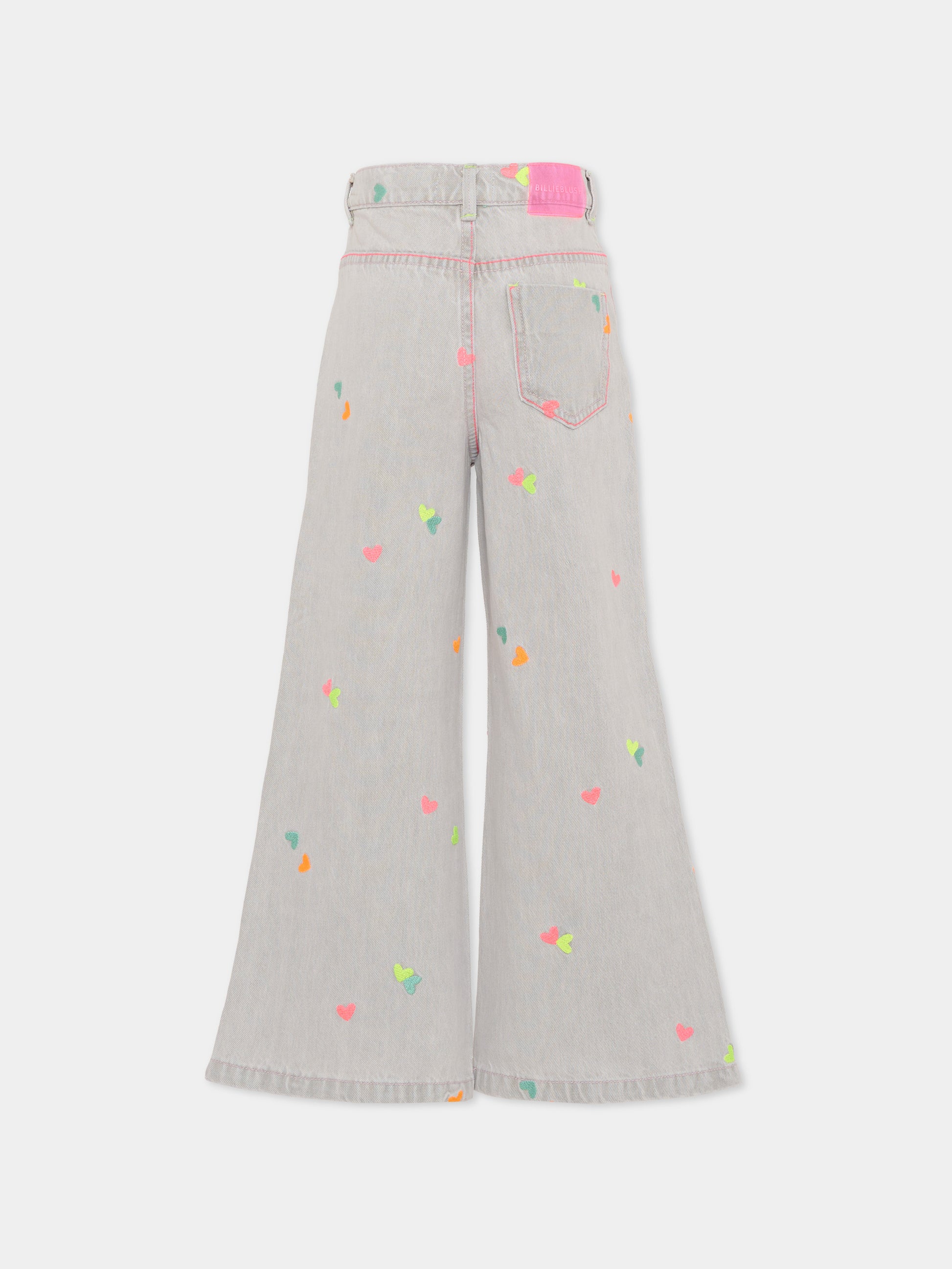 Jeans grigi per bambina con cuori ricamati,Billieblush,U21876 Z20