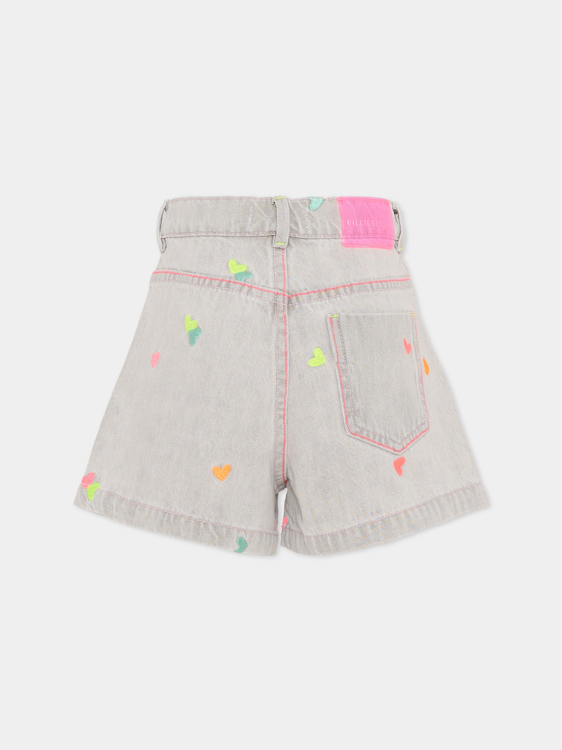 Shorts grigi per bambina con cuori ricamati,Billieblush,U21889 Z20