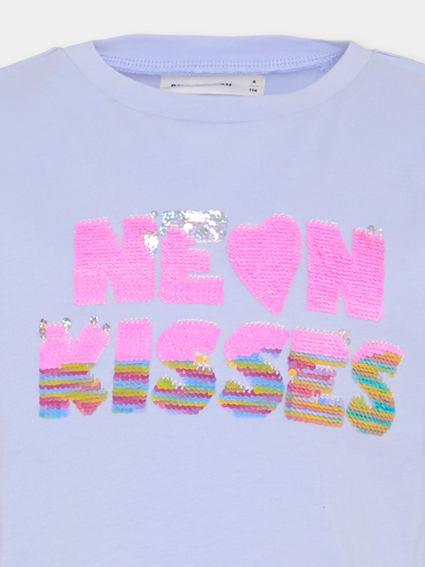 T-shirt lilla per bambina con scritta di paillettes,Billieblush,U21929 81S