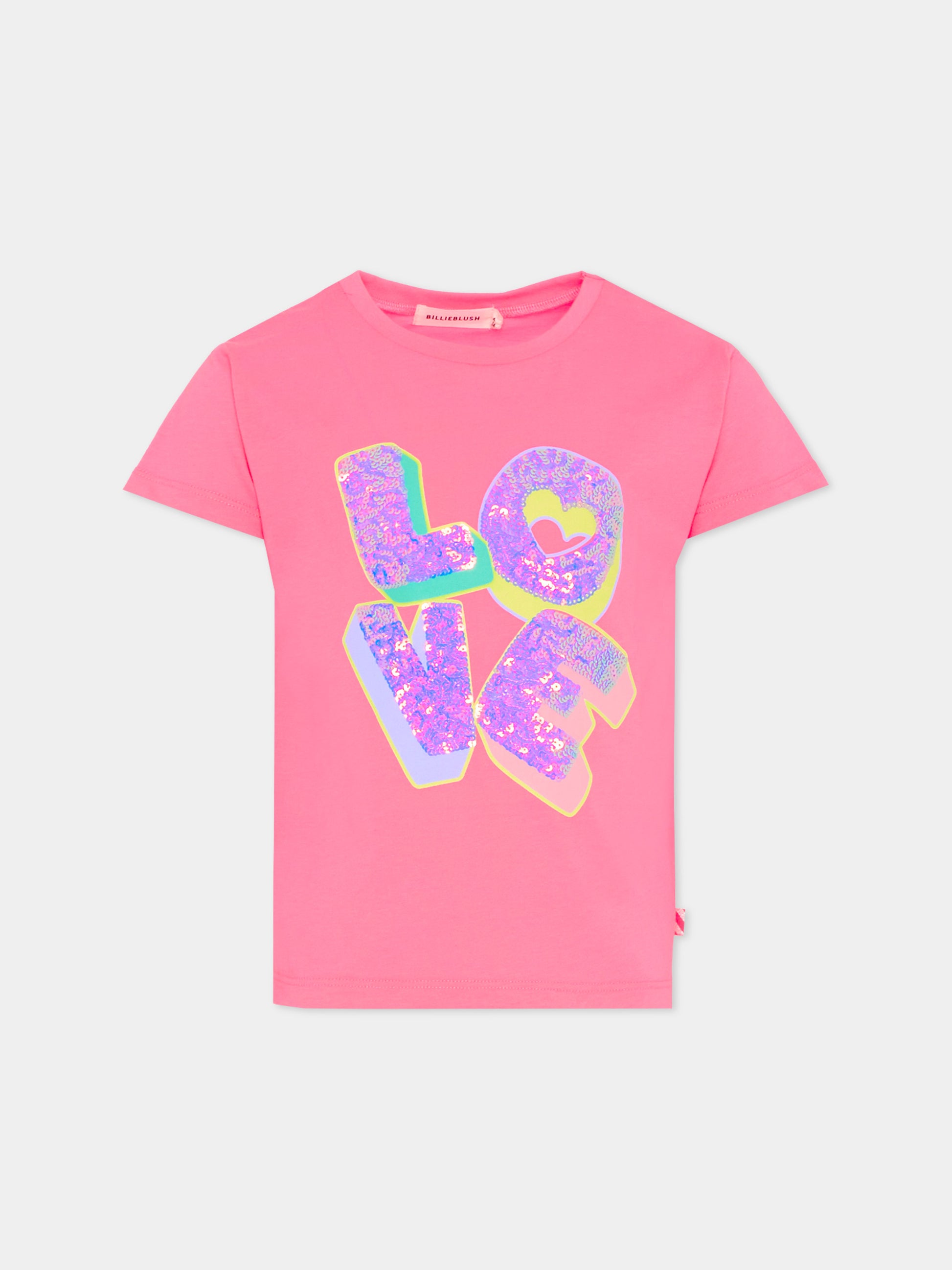 T-shirt rosa per bambina con scritta,Billieblush,U21957 499
