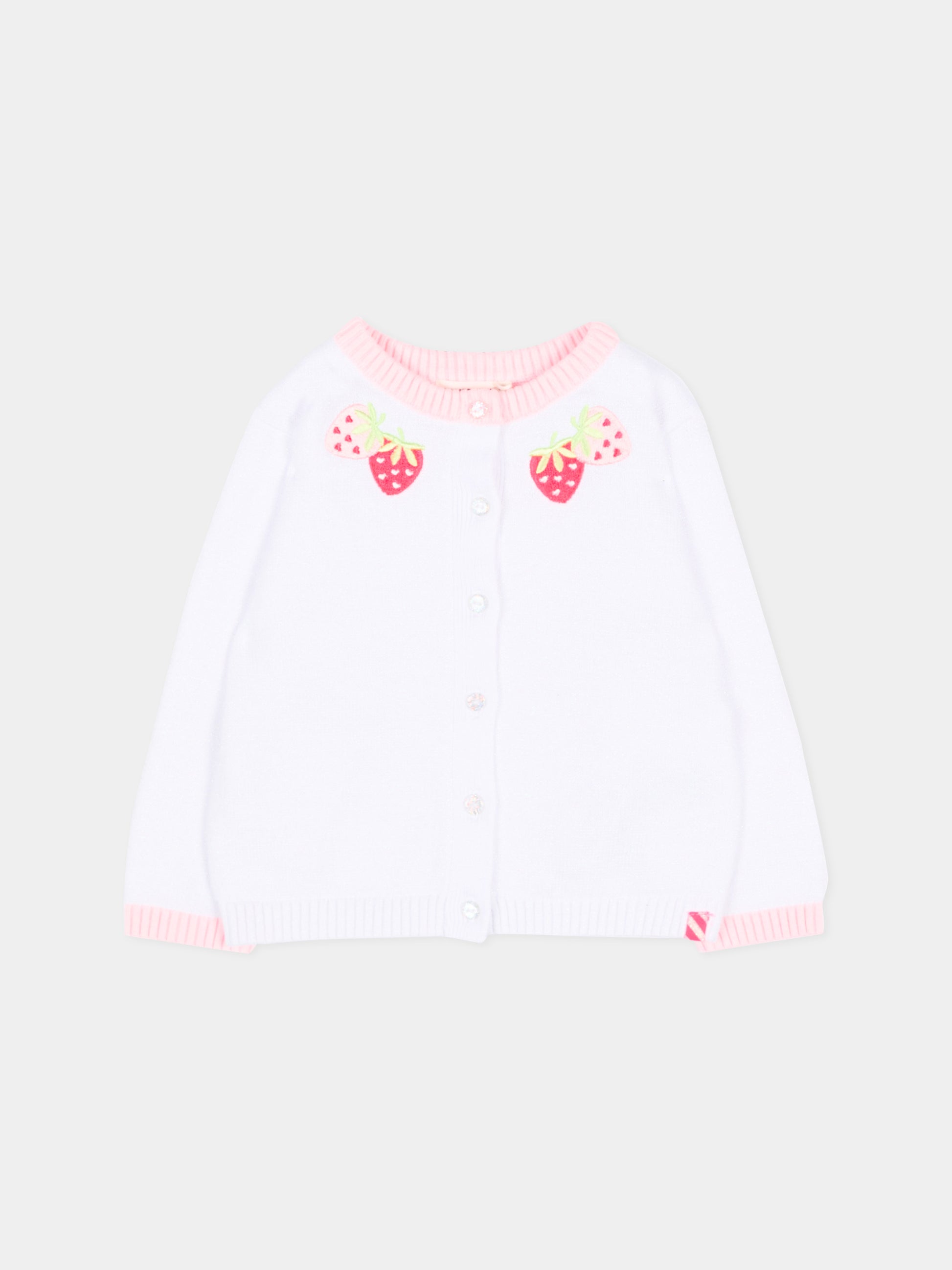 Cardigan bianco per neonata con fragole,Billieblush,U22113 10P