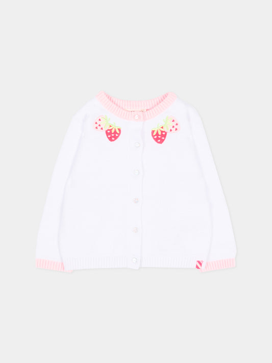 Cardigan bianco per neonata con fragole,Billieblush,U22113 10P