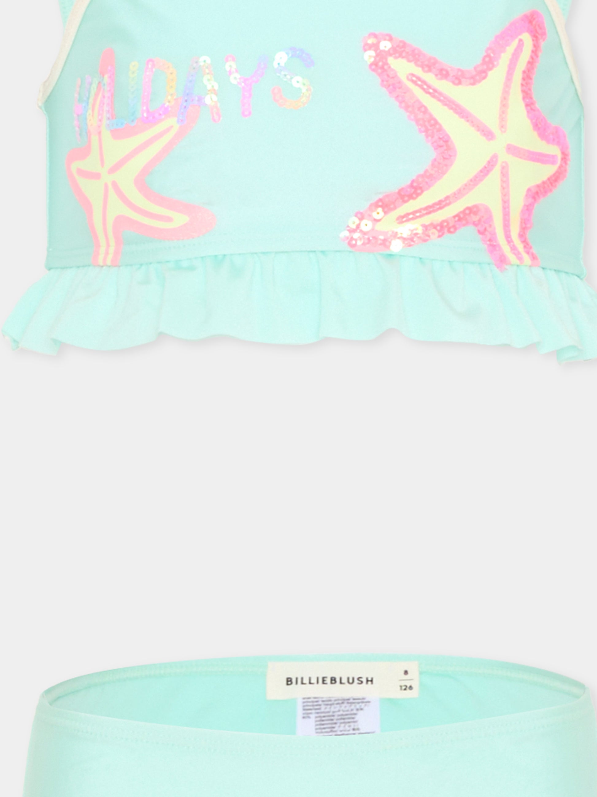 Slip e bikini azzurro per bambina con stelle marine,Billieblush,U22157 76G