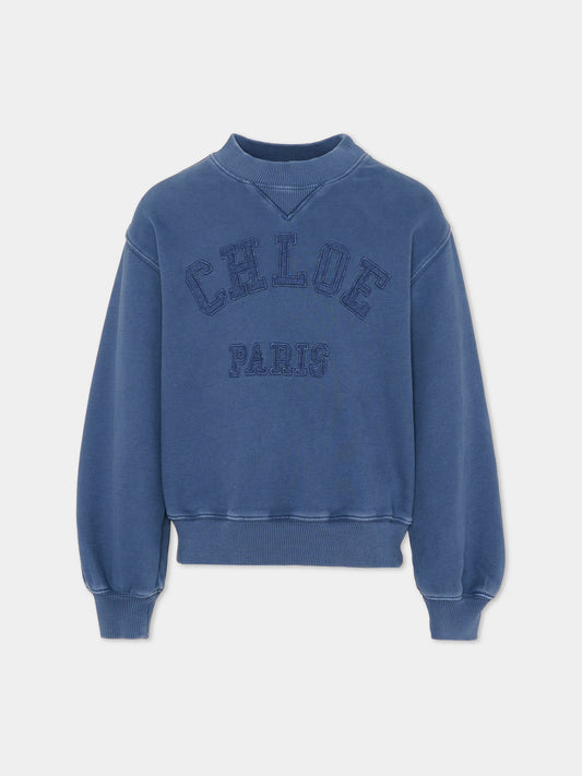 Felpa blu per bambina con logo,Chloé Kids,C20843 80S