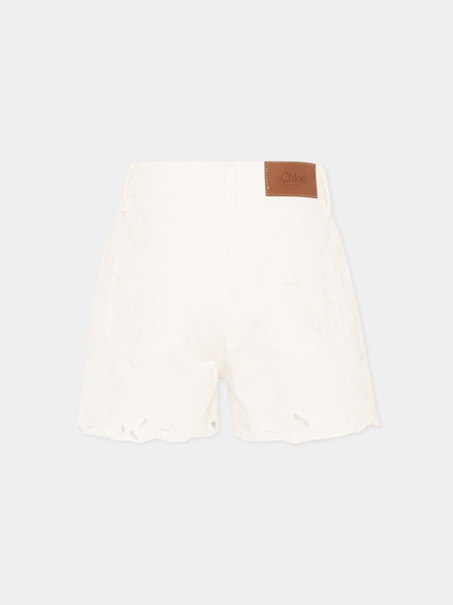 Shorts bianchi per bambina con ricamo floreale,Chloé Kids,C20848 117