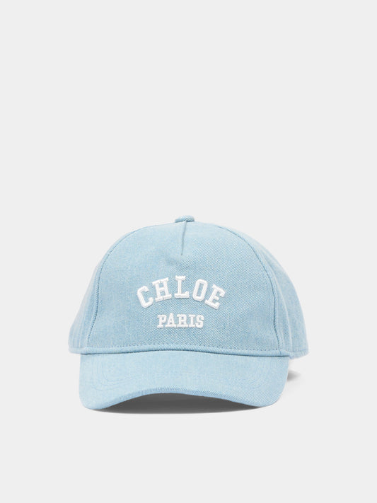 Cappello con visiera denim per bambina con logo,Chloé Kids,C20869 Z10