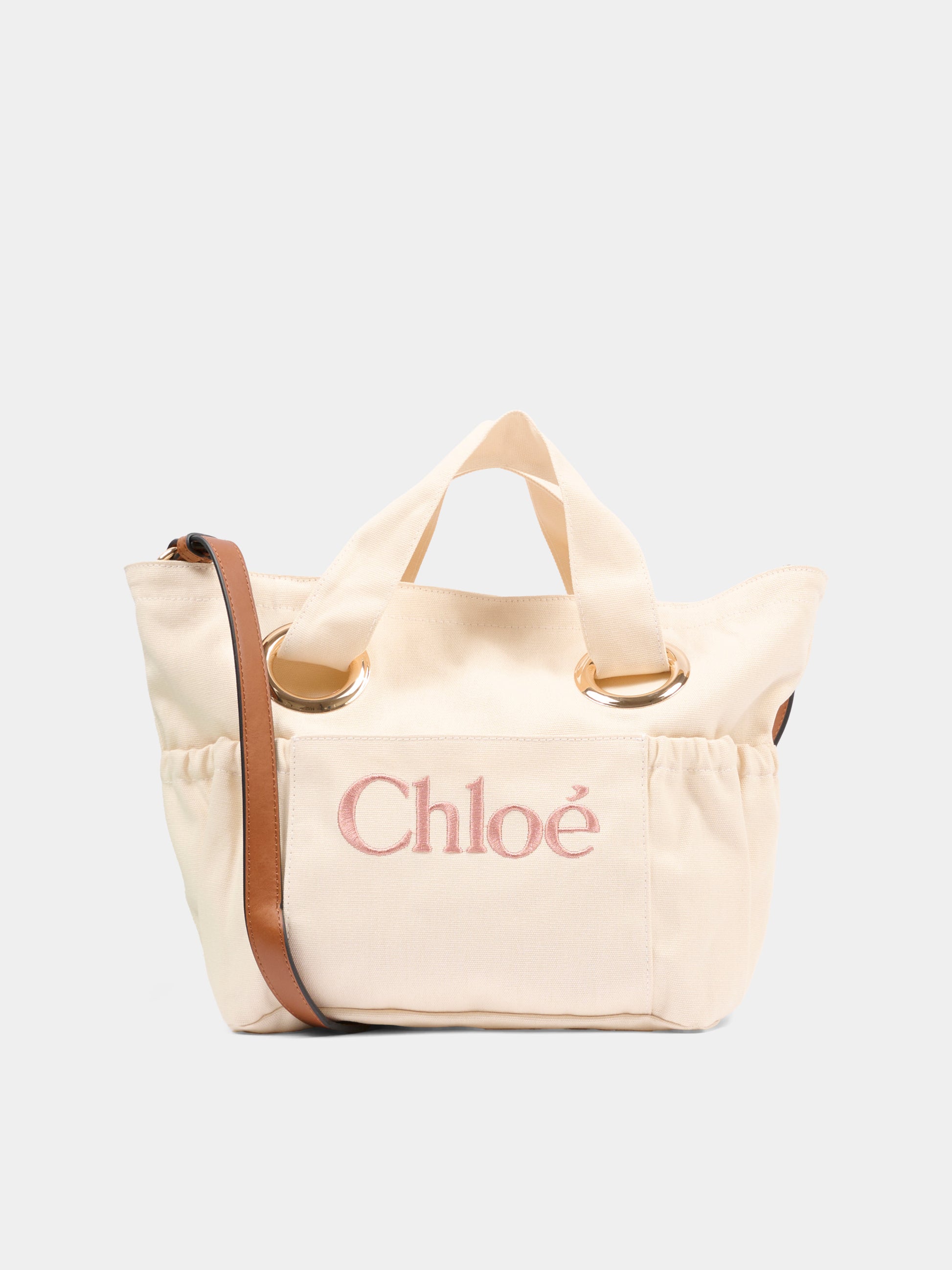 Borsa avorio per bambina con logo ricamato,Chloé Kids,C20872 148