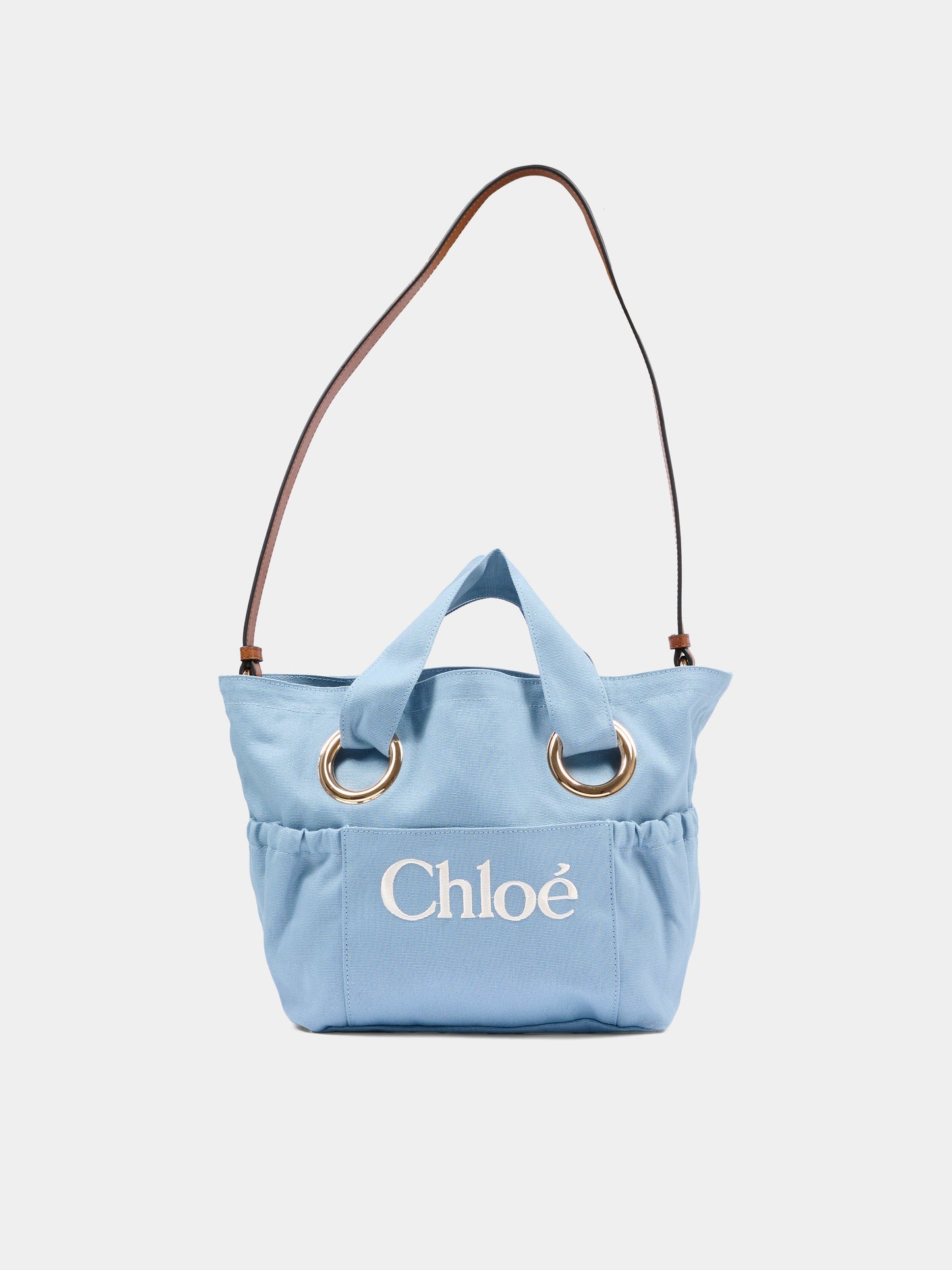 Borsa celeste per bambina con logo ricamato,Chloé Kids,C20872 821