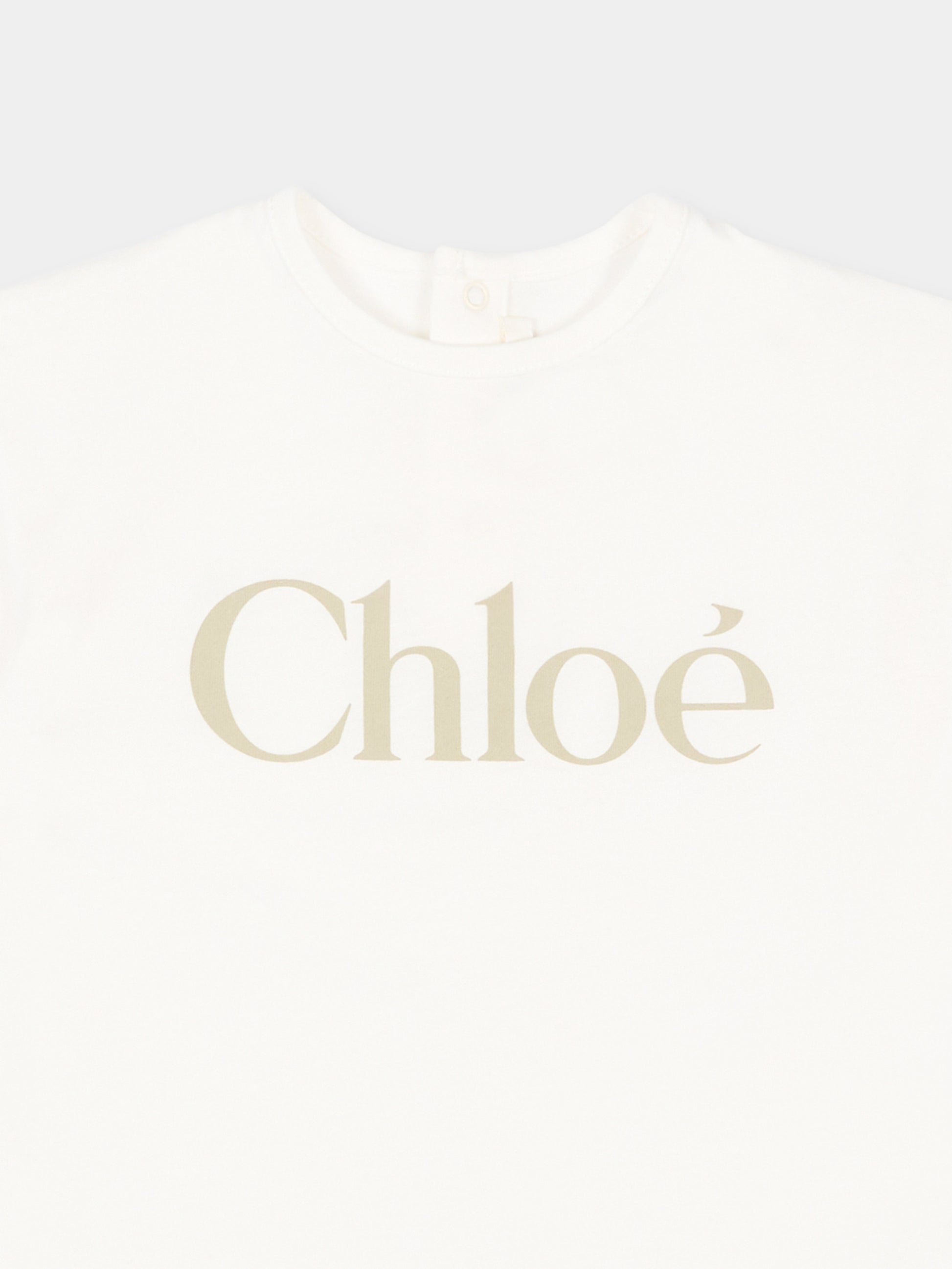 T-Shirt avorio per neonata con logo,Chloé Kids,C20910 117