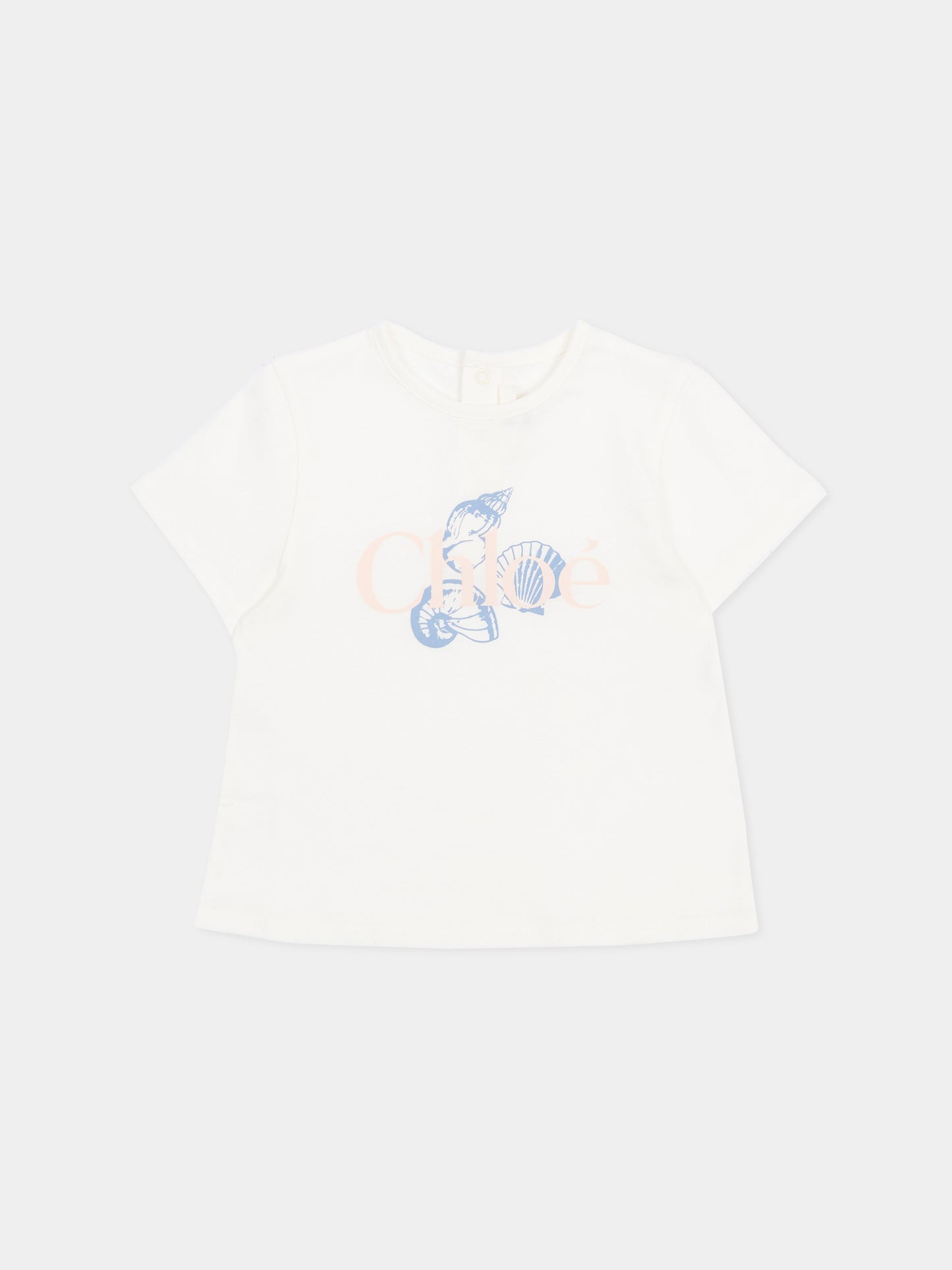 T-shirt avorio per neonata con conchiglie,Chloé Kids,C20912 117