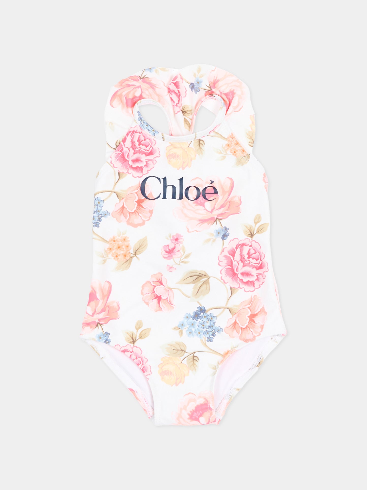 Costume intero multicolor per neonata con logo,Chloé Kids,C20915 S95